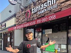 long-time client BusinessSource client Colin Fung in front of his restaurant, Tamashii Ramen House (Sherman Oaks)