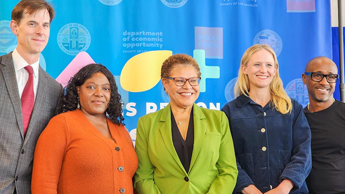 Los Angeles City Mayor Karen Bass (center) and EWDD General Manager Carolyn Hull (second from left) at the 2023 L.A. Regional Small Business Summit on May 3, 2023