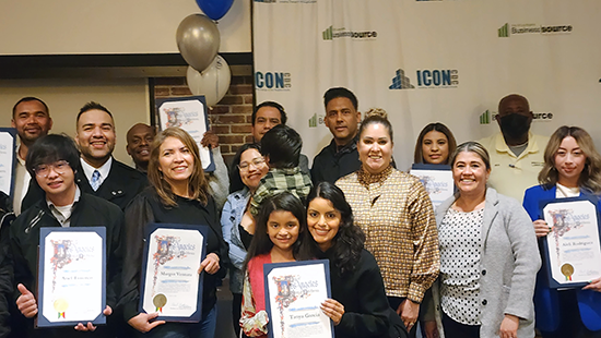 March 14, 2023- EWDD Assistant Chief Grants Administrator Rosa Penaloza (fifth from right) with the February 2023 Cohort graduates of ICON CDC's seven-week Entrepreneur Training Program