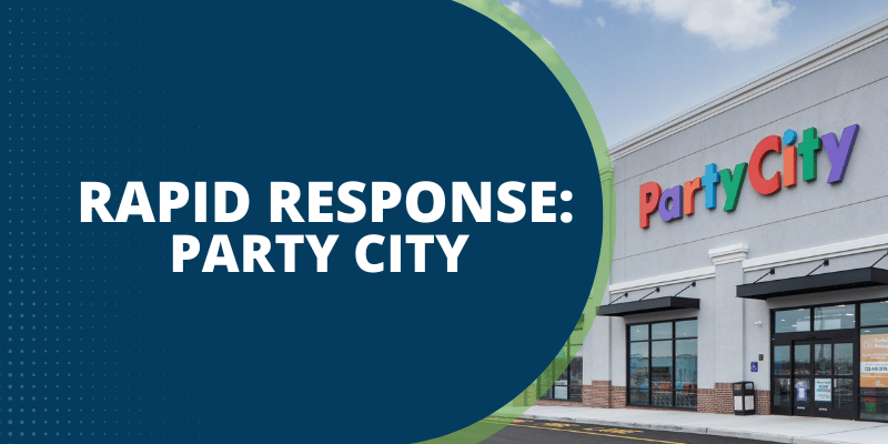 EWDD Rapid Response Team assisting employees affected by the Party City store closures; image of a Party City storefront