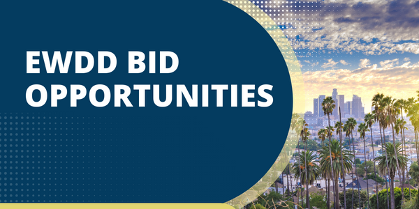 EWDD Bid Opportunities with a southeast facing picture of downtown Los Angeles just before sunrise