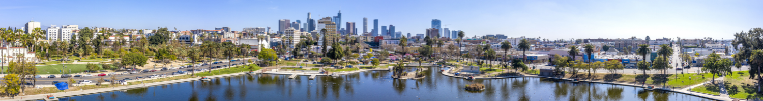 panoramic picture of sunny downtown Los Angeles taken from MacArthur Park (originally Westlake Park)