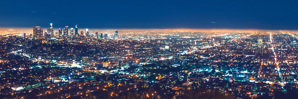 panoramic picture of downtown Los Angeles at night taken from Hollywood Hills)