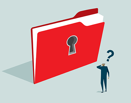 illustration of a person wondering how to access a locked file of information