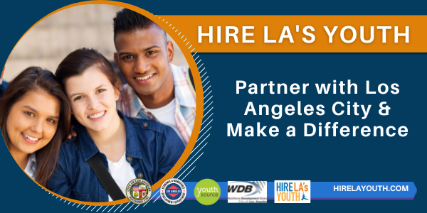 a diverse group of smiling young people representing LA's hireable youth; partnering with Los Angeles and hiring LA's Youth will make a difference to their future, the local economy and your business