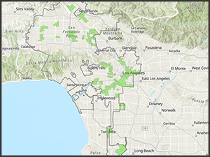 City of LA Opportunity Zones Map provided by the LA City Planning Department, ESRI arcGIS tool