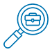 line icon of a magnifying glass hovering over a briefcase