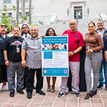 Featured speakers at the LARCA Program Extension Press Conference on June 28, 2023, included EWDD General Manager Carolyn Hull (center), LA City Councilmembers Eunisses Hernandez (far left) and Tim McOsker (far right), and Claudia Valle (fourth from right), Program Director of Healing Urban Barrios